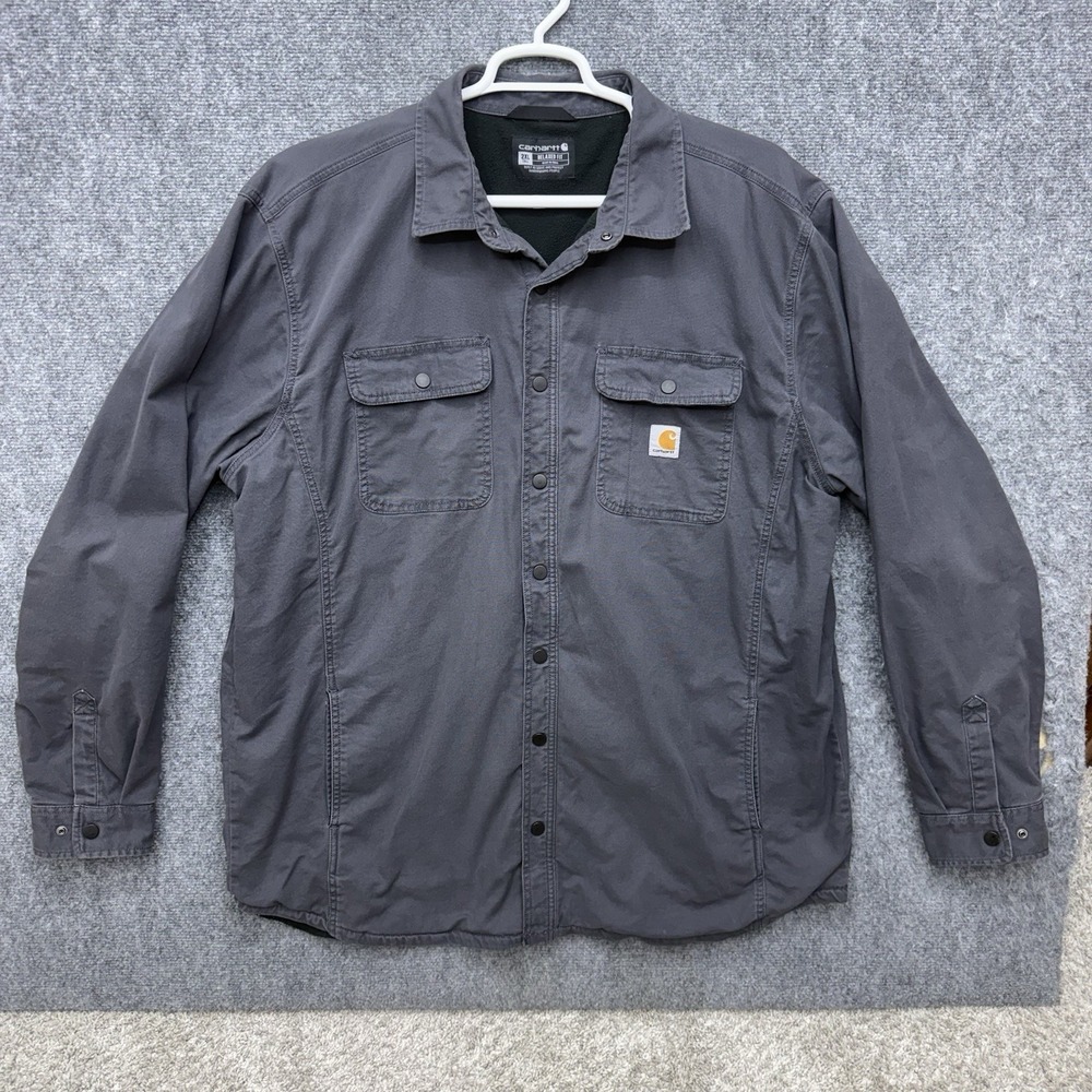 Carhartt Snap button up jacket gray lined tj5419m mens size 2xl tall relaxed fit